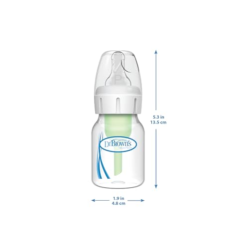Dr. Brown's Natural Flow Anti-Colic Options+ Narrow Baby Bottle, 4 oz/120 mL, with Level 1 Slow Flow Nipple, 0m+, 4 Pack