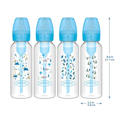 Dr. Brown's Natural Flow Anti-Colic Options+ Narrow Baby Bottle, 4 oz/120 mL, with Level 1 Slow Flow Nipple, 0m+, 4 Pack