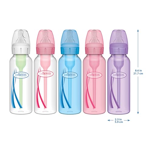 Dr. Brown's Natural Flow Anti-Colic Options+ Narrow Baby Bottle, 4 oz/120 mL, with Level 1 Slow Flow Nipple, 0m+, 4 Pack