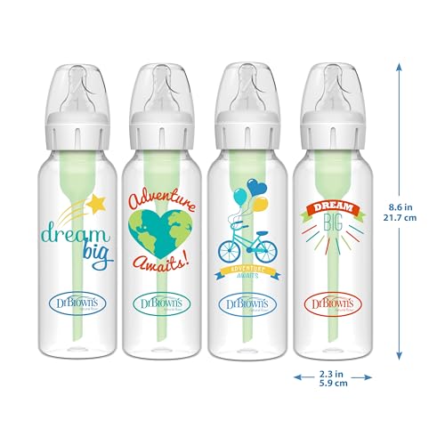 Dr. Brown's Natural Flow Anti-Colic Options+ Narrow Baby Bottle, 4 oz/120 mL, with Level 1 Slow Flow Nipple, 0m+, 4 Pack