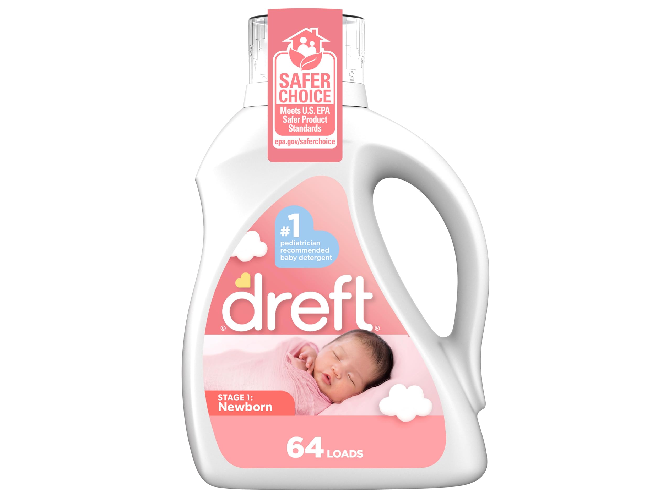 Dreft Newborn Baby Liquid Laundry Detergent, Gentle on Sensitive Skin, HE Compatible, 2 pack, 32 loads each