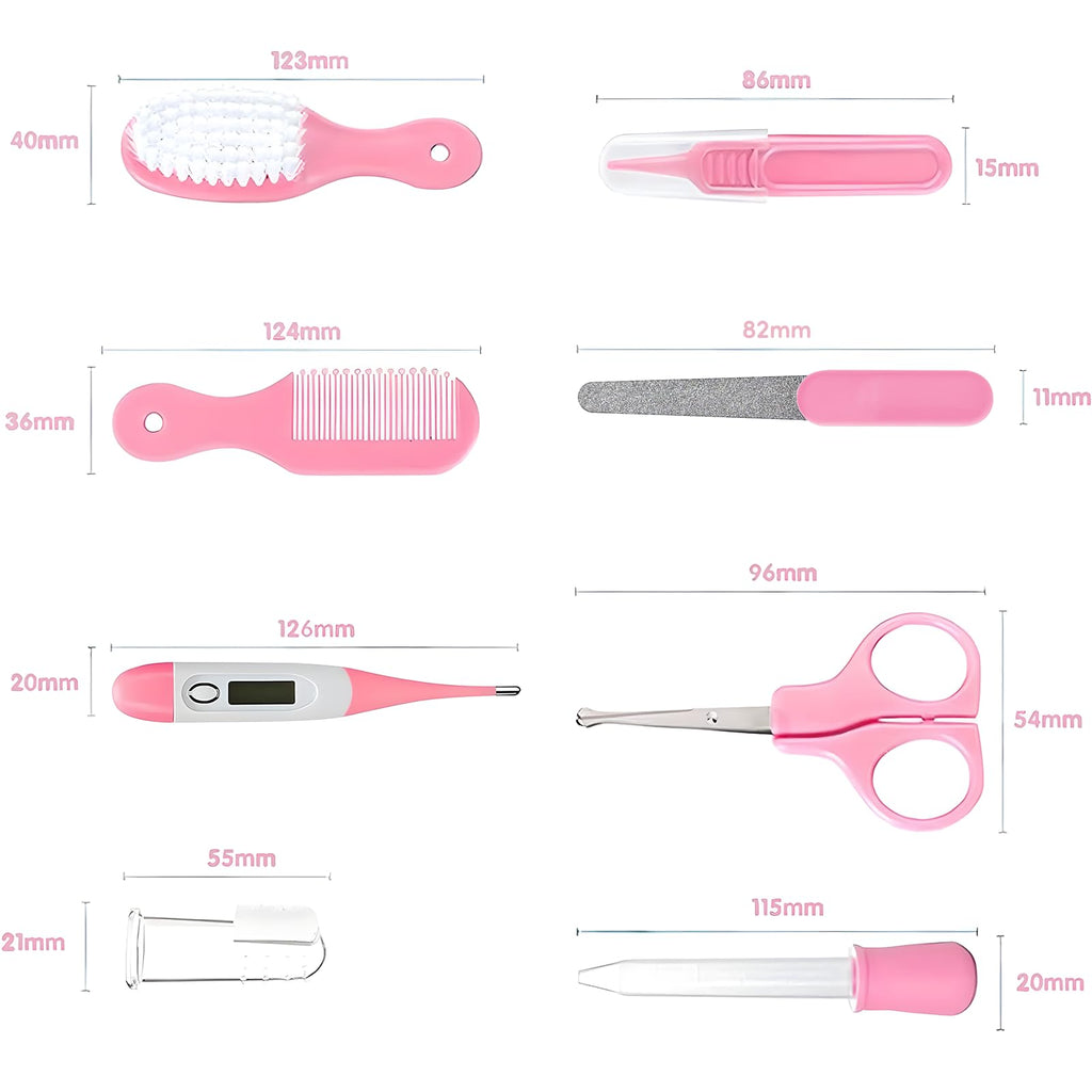 Baby Grooming Kit, Infant Safety Care Set with Hair Brush Comb Nail Clipper Nasal Aspirator,Baby Essentials Kit for Newborn Girls Boys (Pink Baby Grooming kit)