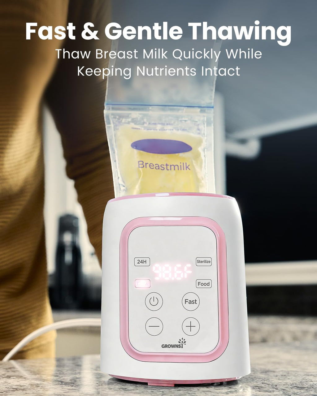 Bottle Warmer, Grownsy 8-in-1 Fast Baby Bottle Warmer with Timer, Safe for Breastmilk Nutrients, Accurate Temperature Control, with Defrost, Sterili-zing, Keep Warm, Heats Baby Food & Bottles