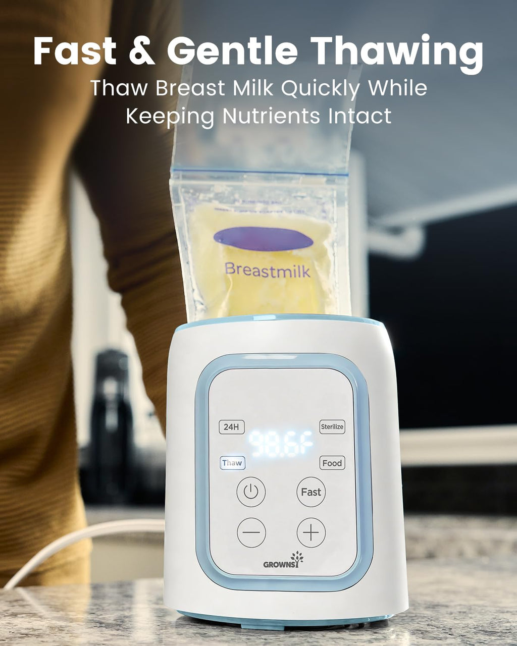 Bottle Warmer, Grownsy 8-in-1 Fast Baby Bottle Warmer with Timer, Safe for Breastmilk Nutrients, Accurate Temperature Control, with Defrost, Sterili-zing, Keep Warm, Heats Baby Food & Bottles