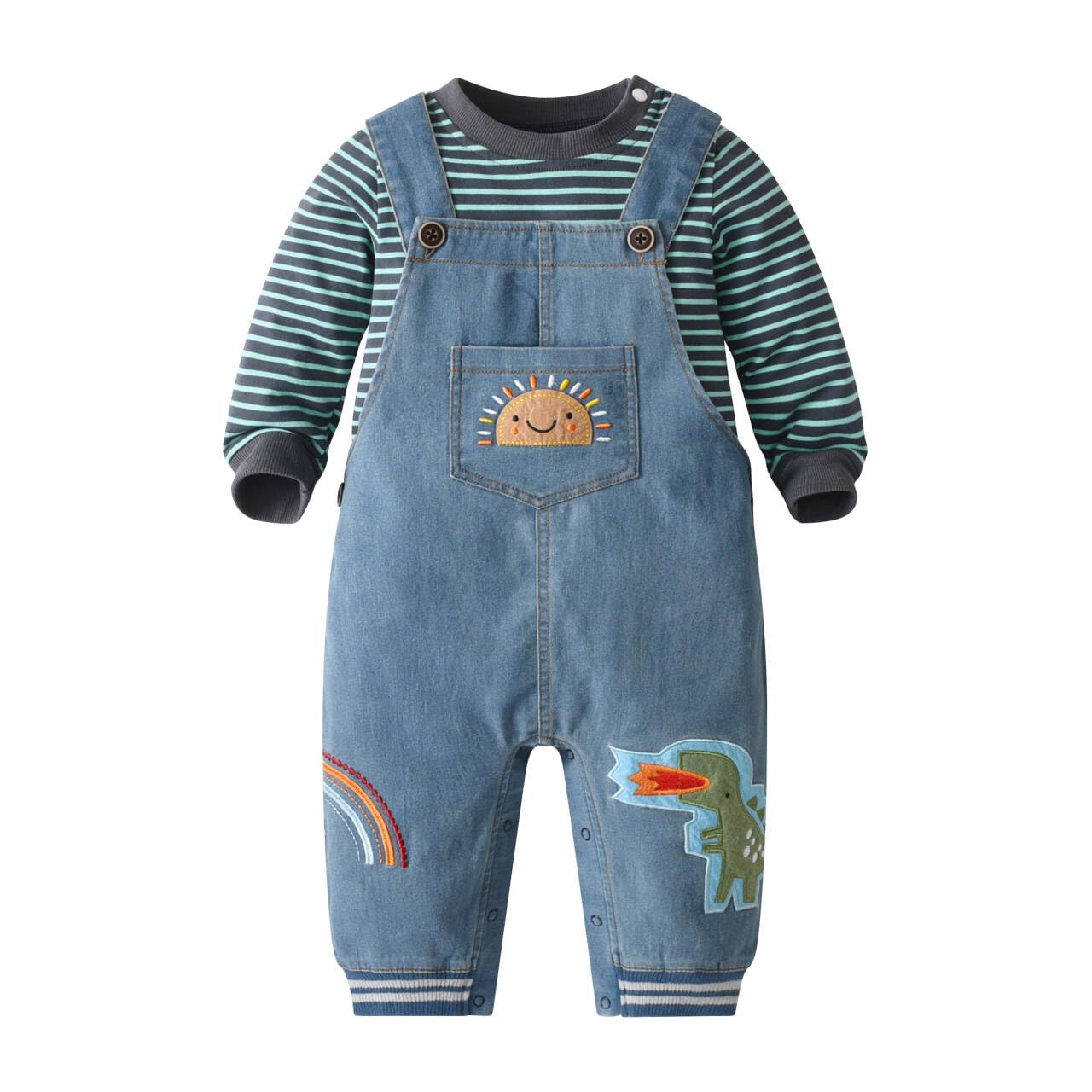 Cute Baby Boy Clothes Suit Toddler Boys' Striped long Sleeve T-Shirt+Denim Overalls Jumpsuit Pants Outfits Sets