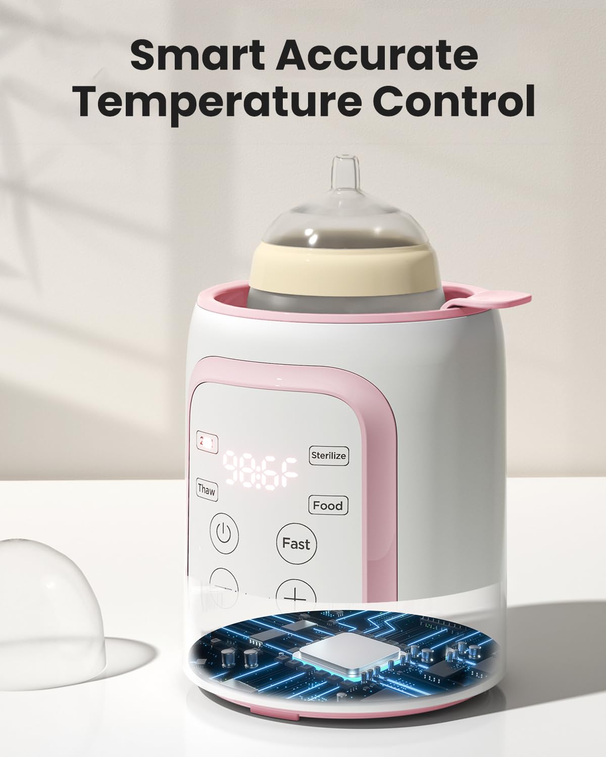 Bottle Warmer, Grownsy 8-in-1 Fast Baby Bottle Warmer with Timer, Safe for Breastmilk Nutrients, Accurate Temperature Control, with Defrost, Sterili-zing, Keep Warm, Heats Baby Food & Bottles