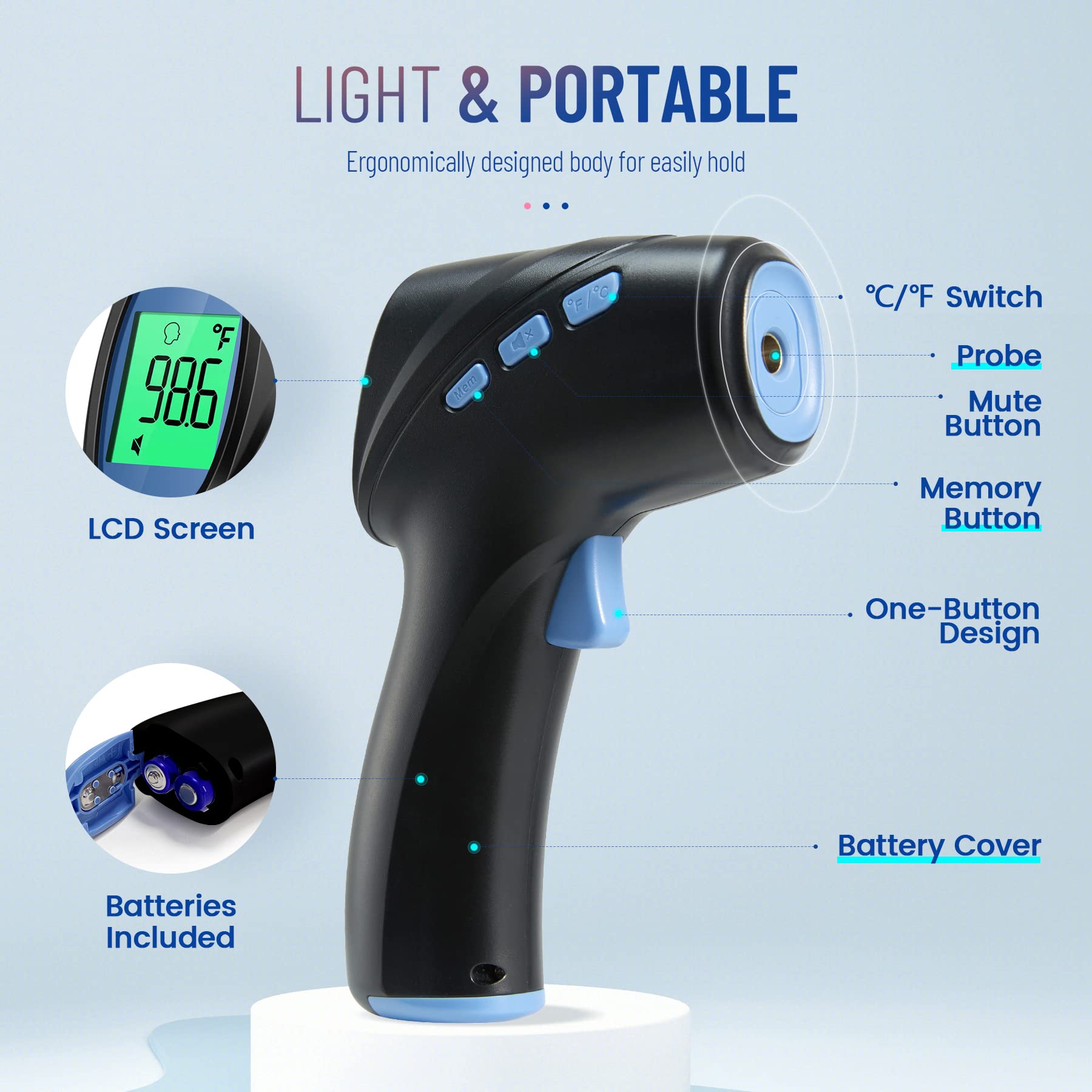 Forehead Thermometer for Adults and Kids, Digital Baby Thermometer with Fever Alarm, Fast Accurate Results, Home Medical & Nurse Essentials