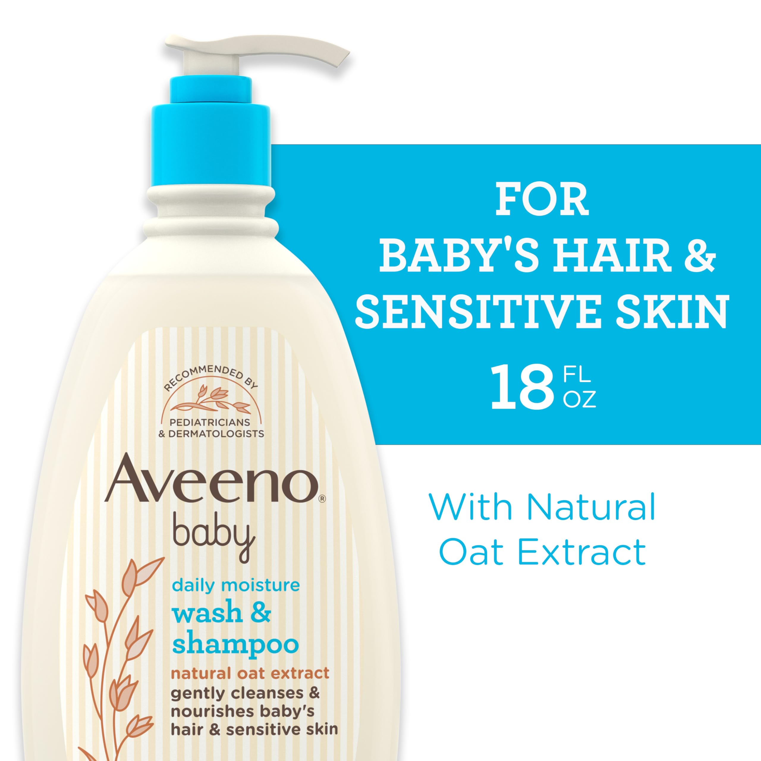 Aveeno Baby Daily Moisture Body Wash & Shampoo with Oat Extract, Hypoallergenic, Tear-Free, No Added Parabens, pH-Balanced Formula For Sensitive Hair & Skin, Baby Essentials, 33 fl oz