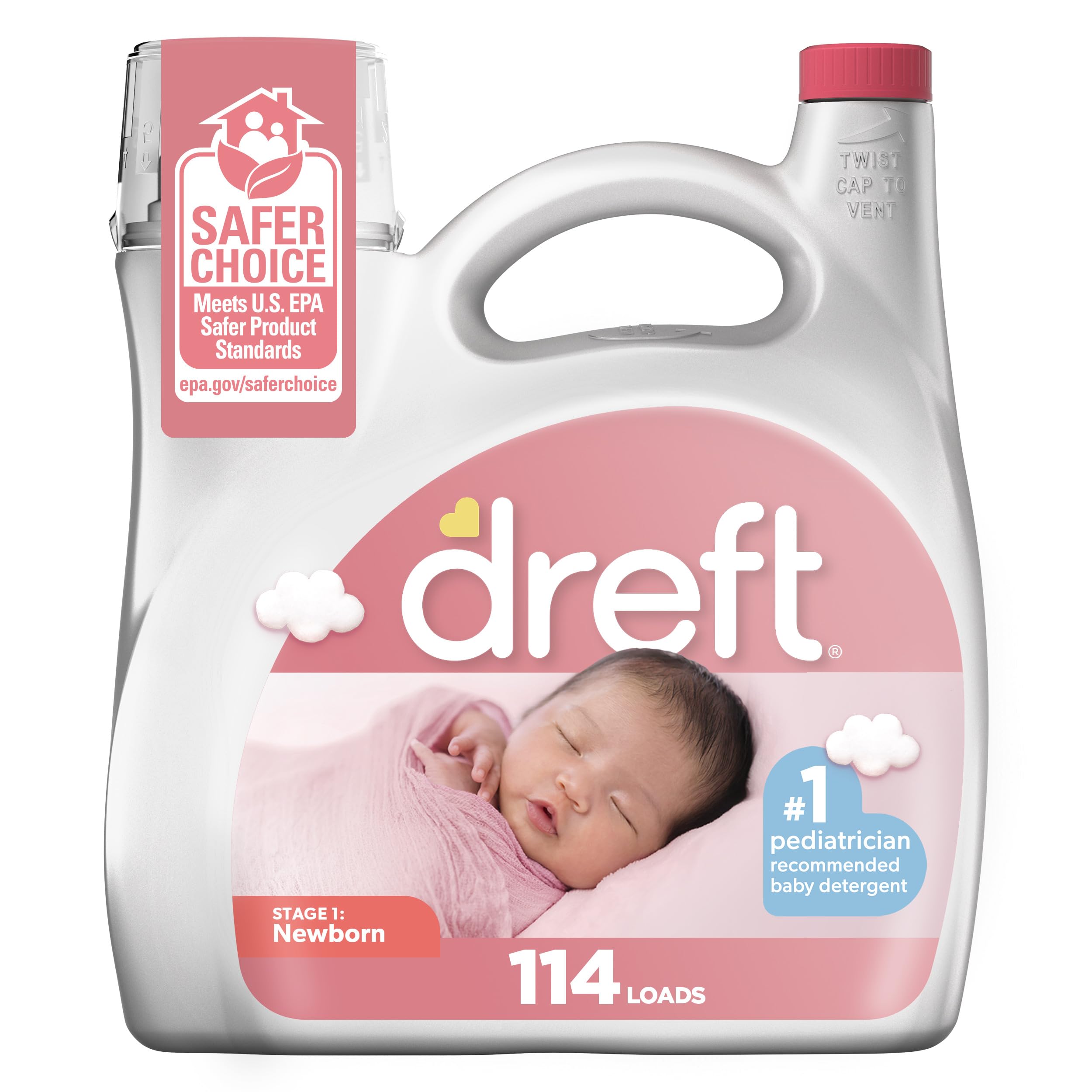 Dreft Newborn Baby Liquid Laundry Detergent, Gentle on Sensitive Skin, HE Compatible, 2 pack, 32 loads each