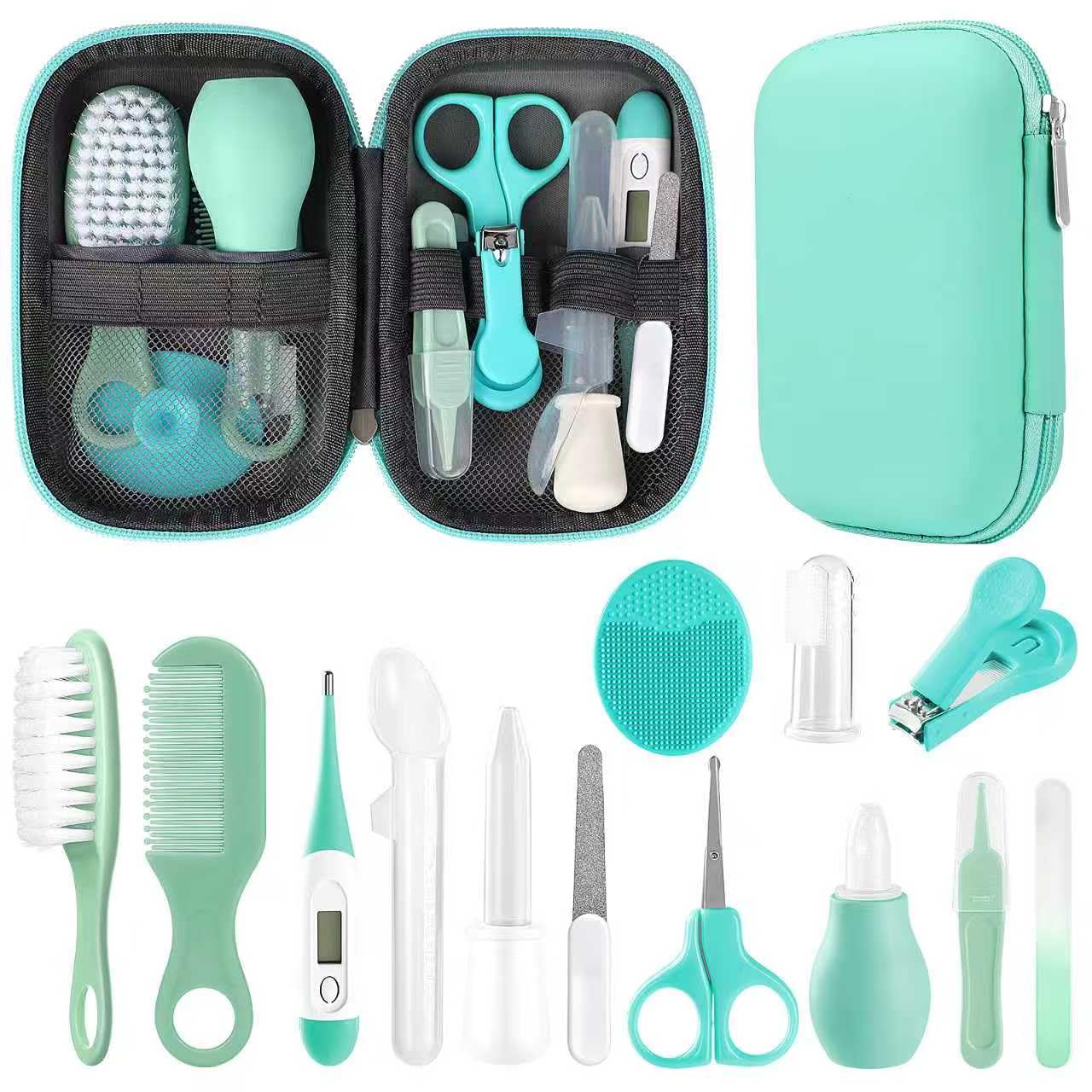 Baby Grooming Kit, Infant Safety Care Set with Hair Brush Comb Nail Clipper Nasal Aspirator,Baby Essentials Kit for Newborn Girls Boys (Pink Baby Grooming kit)