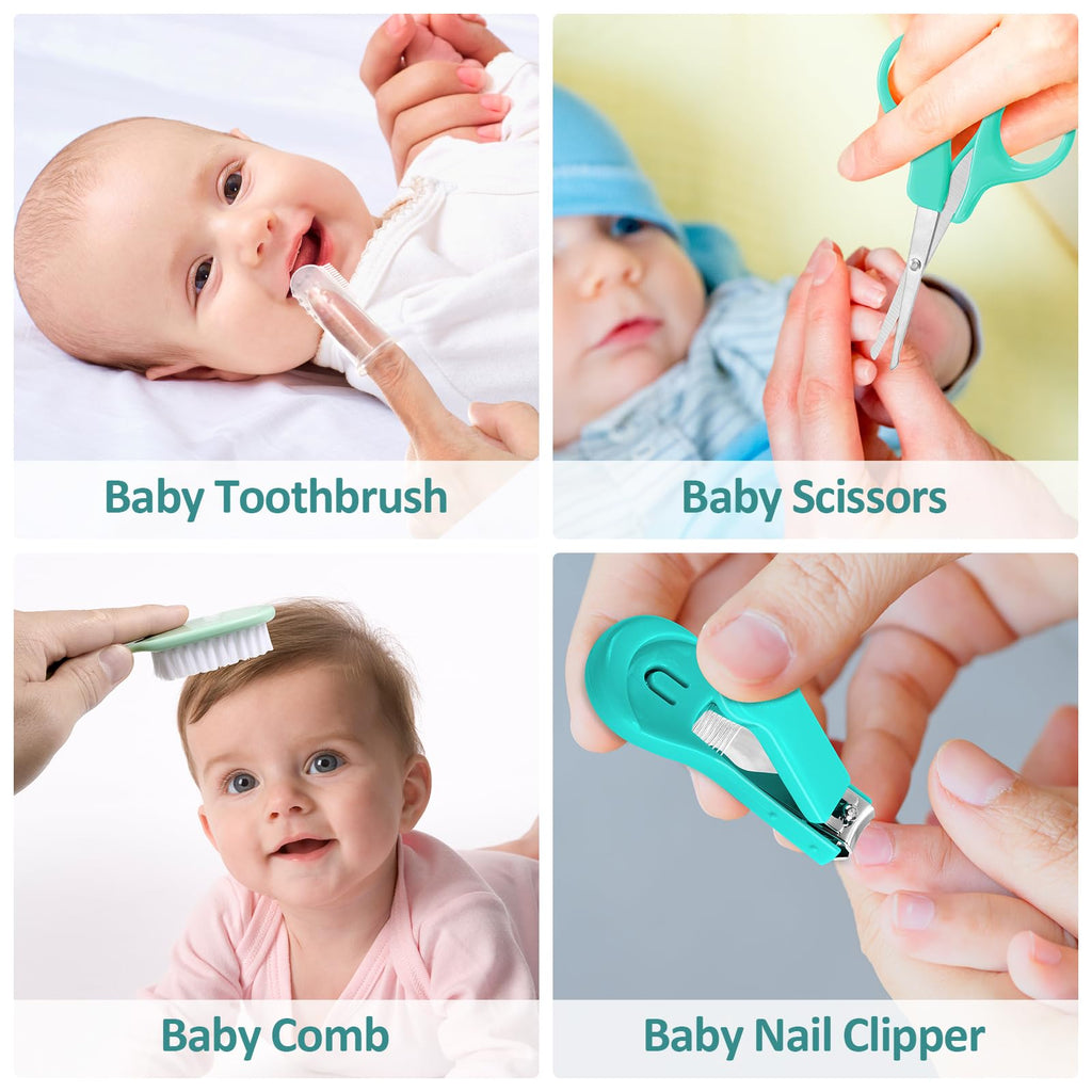 Baby Grooming Kit, Infant Safety Care Set with Hair Brush Comb Nail Clipper Nasal Aspirator,Baby Essentials Kit for Newborn Girls Boys (Pink Baby Grooming kit)