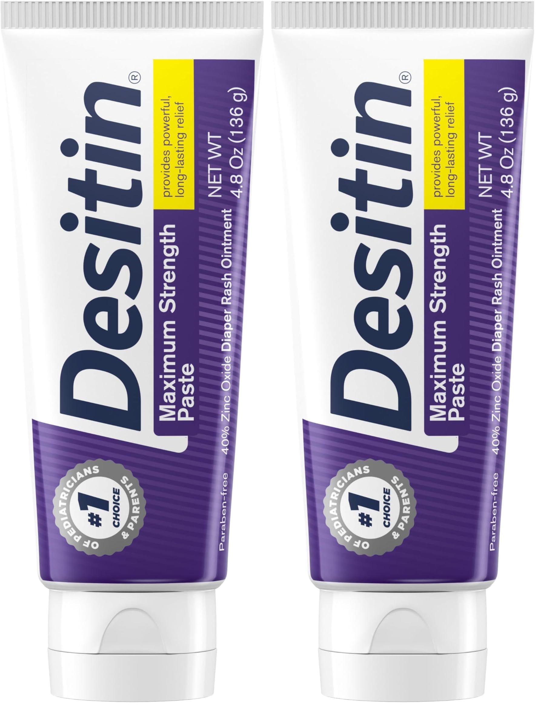 Desitin Maximum Strength Baby Diaper Rash Cream, 40% Zinc Oxide, Hypoallergenic No Added Parabens & Dyes, Protects & Relieves Baby’s Skin for Up to 12 Hours, Prevents Diaper Rash, 4.8 oz Tube