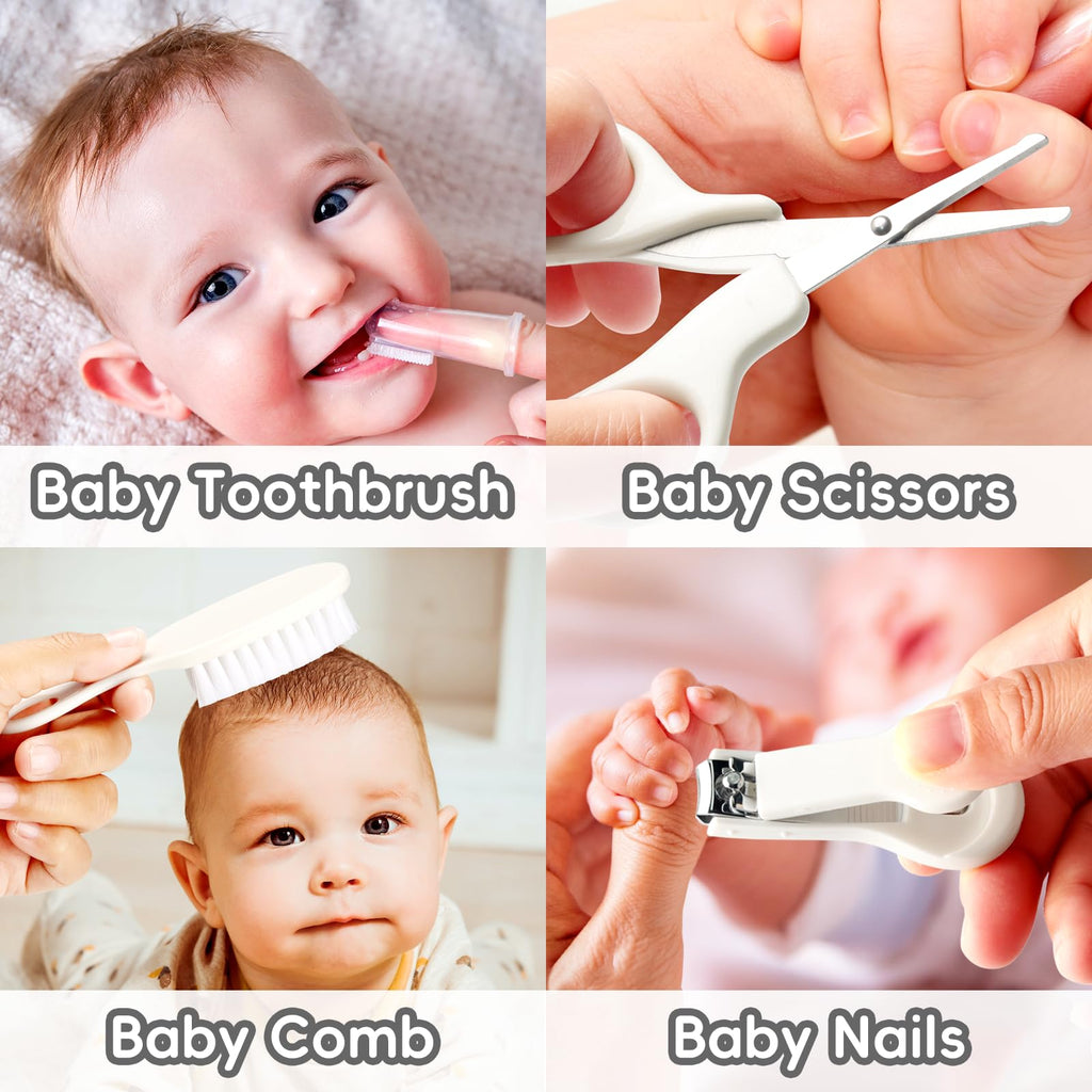 Baby Grooming Kit, Infant Safety Care Set with Hair Brush Comb Nail Clipper Nasal Aspirator,Baby Essentials Kit for Newborn Girls Boys (Pink Baby Grooming kit)