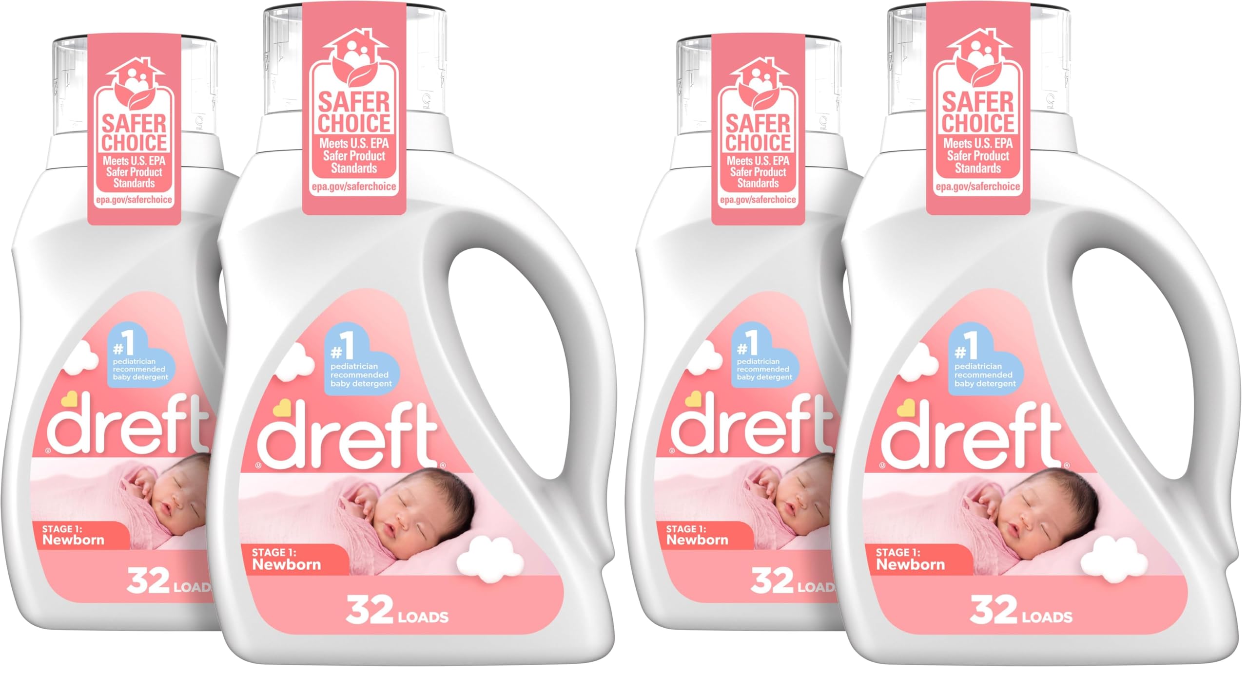 Dreft Newborn Baby Liquid Laundry Detergent, Gentle on Sensitive Skin, HE Compatible, 2 pack, 32 loads each
