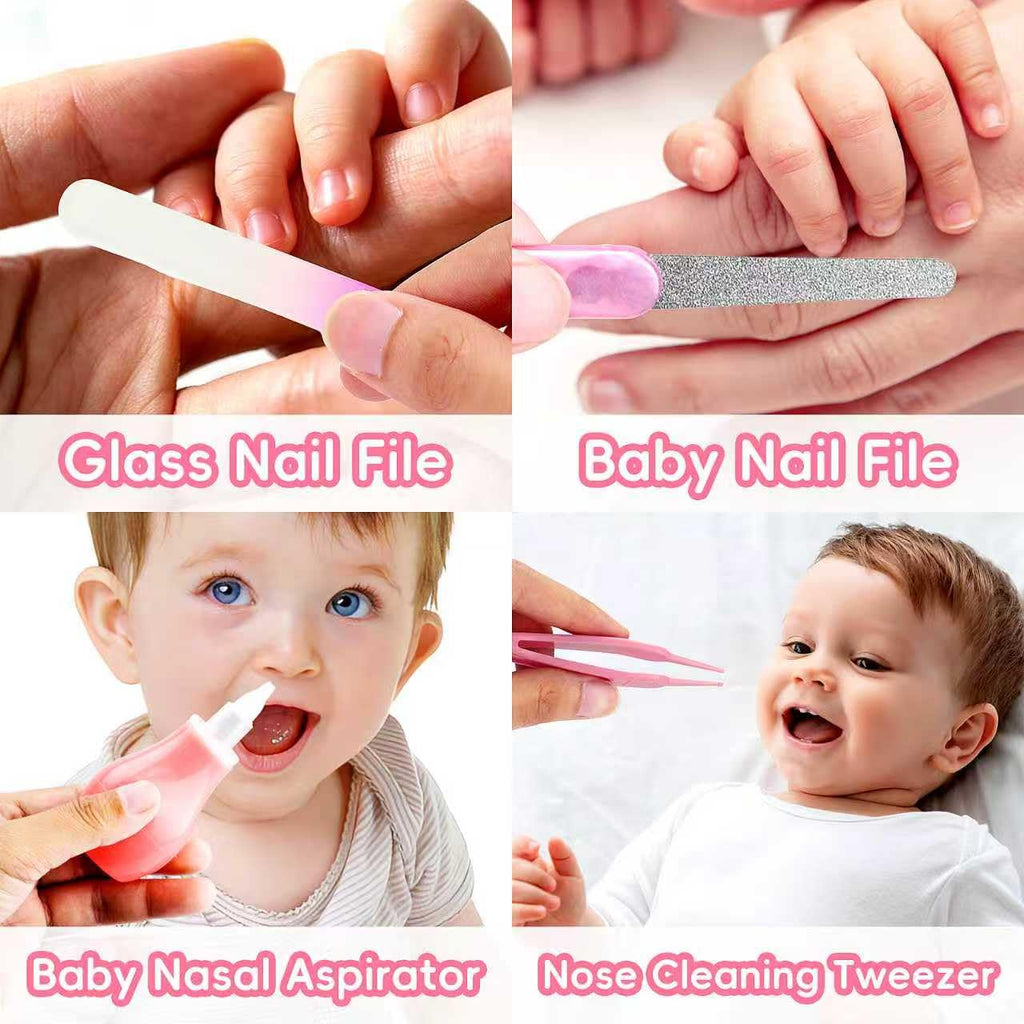 Baby Grooming Kit, Infant Safety Care Set with Hair Brush Comb Nail Clipper Nasal Aspirator,Baby Essentials Kit for Newborn Girls Boys (Pink Baby Grooming kit)