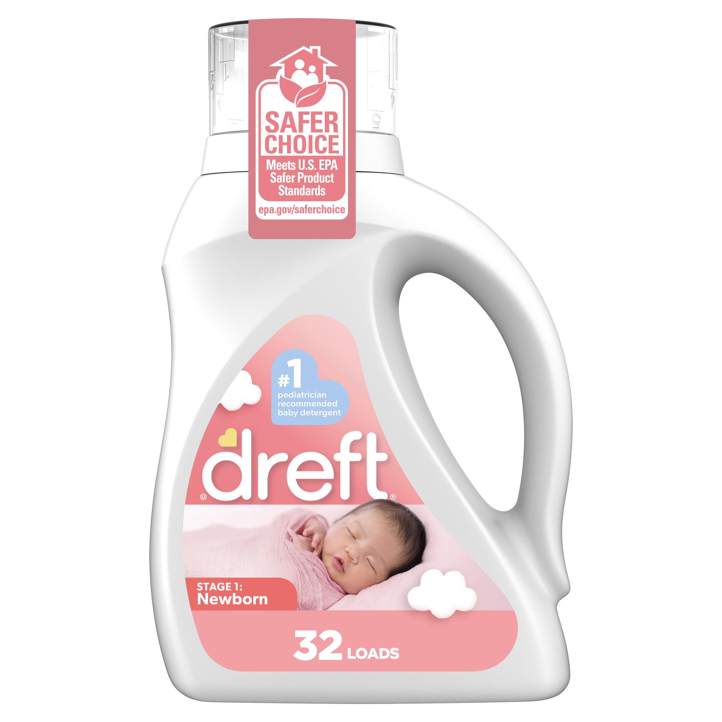 Dreft Newborn Baby Liquid Laundry Detergent, Gentle on Sensitive Skin, HE Compatible, 2 pack, 32 loads each