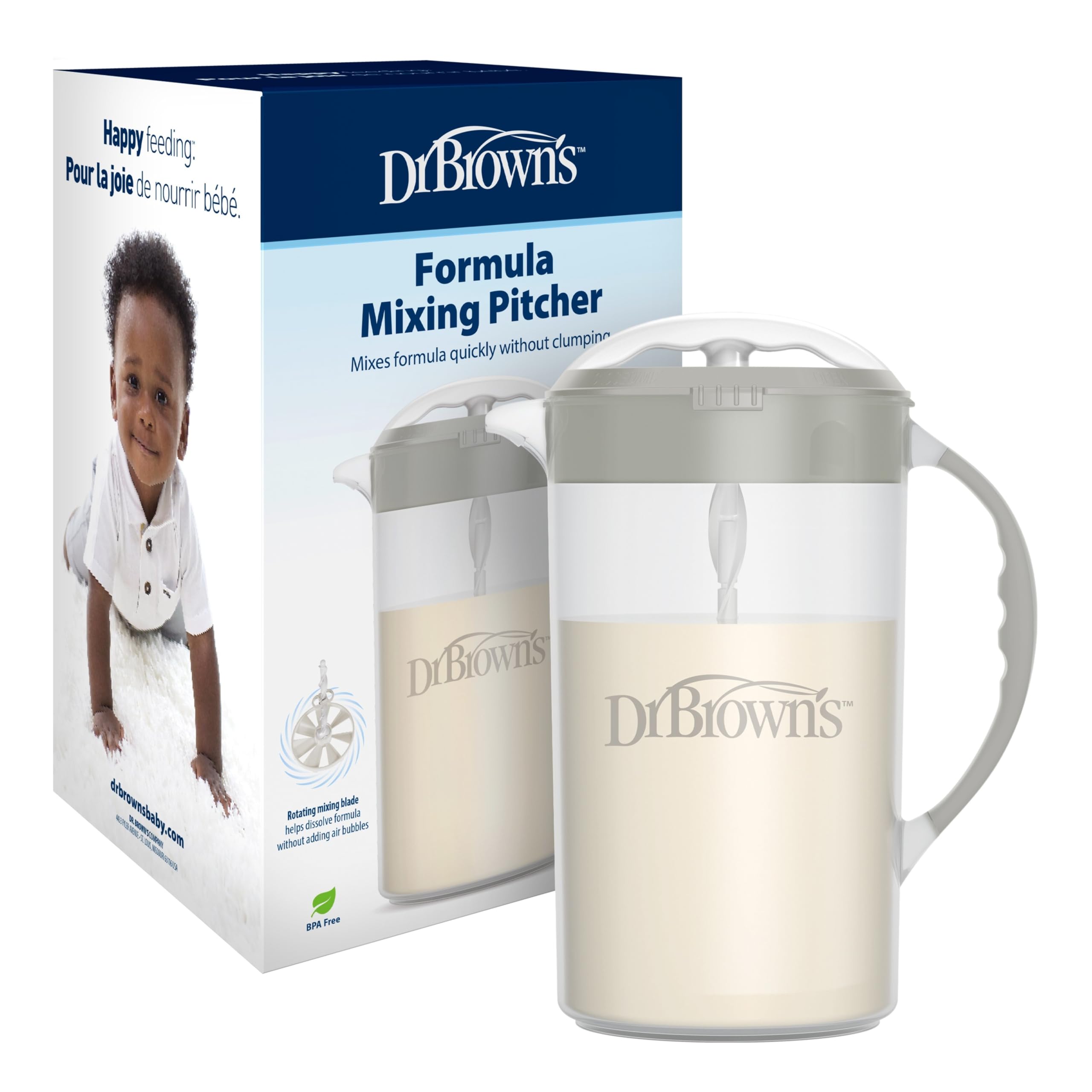 Dr. Brown's Baby Formula Mixing Pitcher with Adjustable Stopper, Locking Lid & No Drip Spout, Black, BPA Free, 36oz, 1 Pack