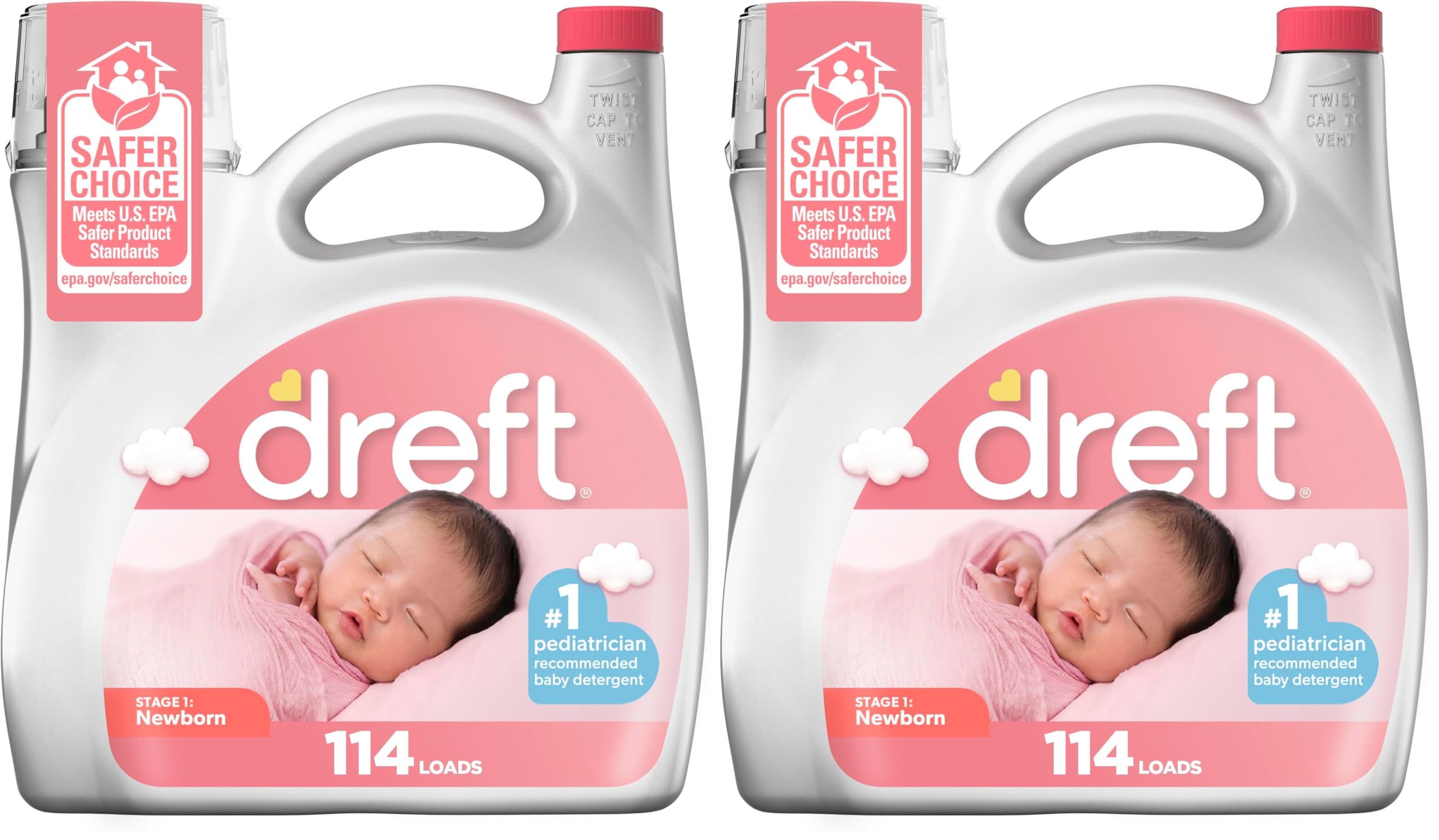 Dreft Newborn Baby Liquid Laundry Detergent, Gentle on Sensitive Skin, HE Compatible, 2 pack, 32 loads each