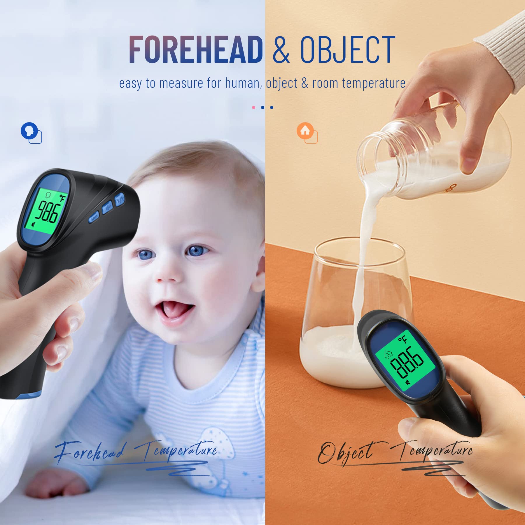 Forehead Thermometer for Adults and Kids, Digital Baby Thermometer with Fever Alarm, Fast Accurate Results, Home Medical & Nurse Essentials