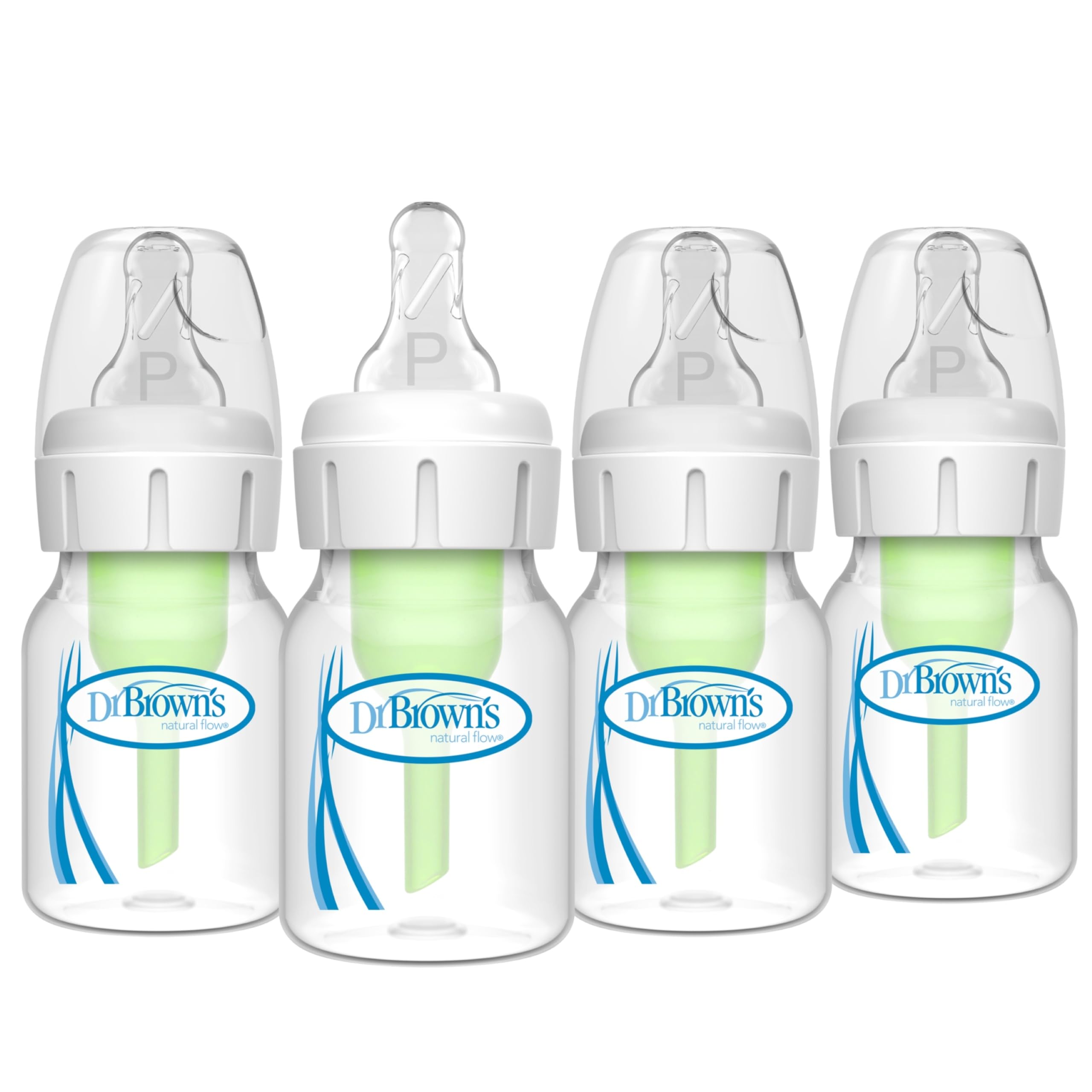 Dr. Brown's Natural Flow Anti-Colic Options+ Narrow Baby Bottle, 4 oz/120 mL, with Level 1 Slow Flow Nipple, 0m+, 4 Pack