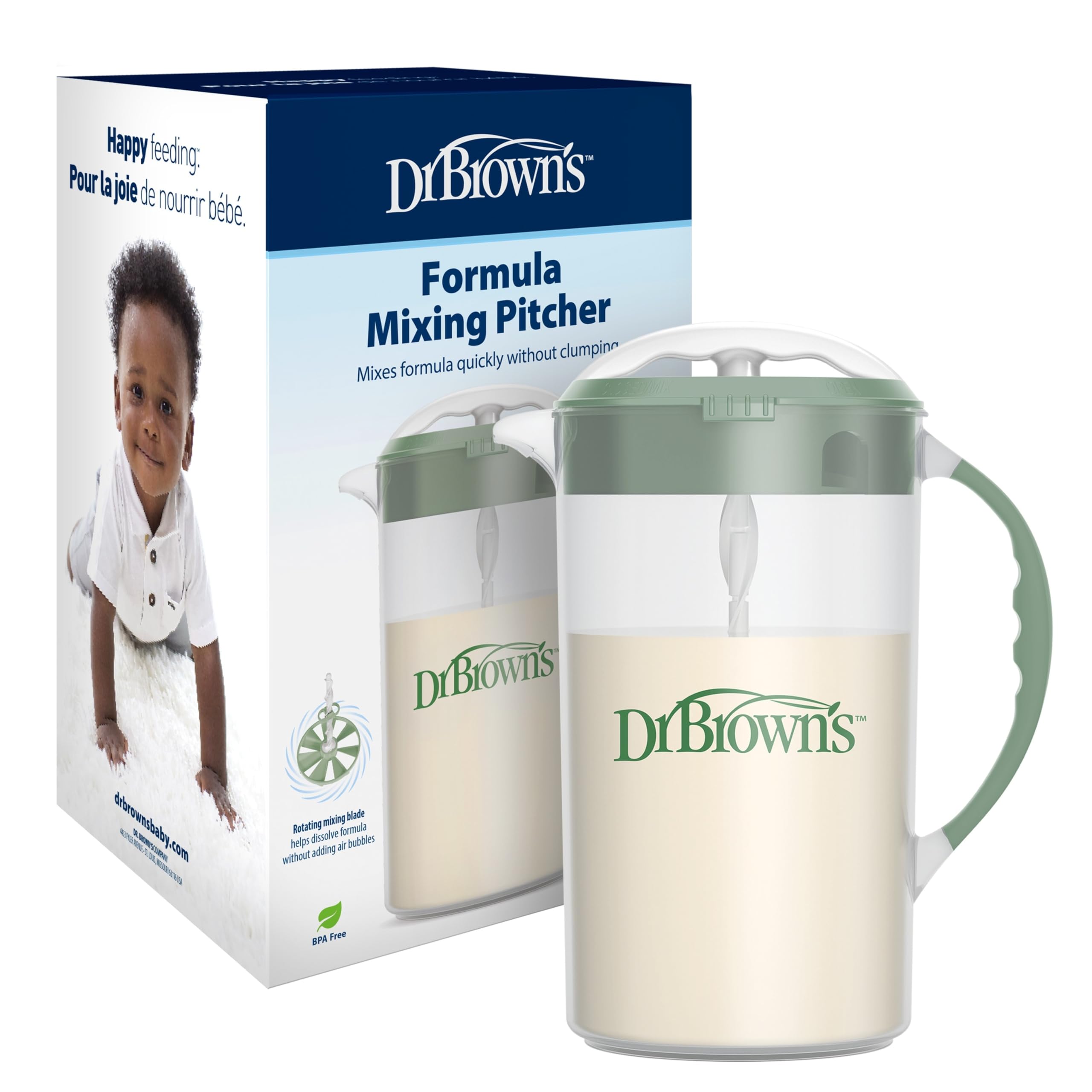 Dr. Brown's Baby Formula Mixing Pitcher with Adjustable Stopper, Locking Lid & No Drip Spout, Black, BPA Free, 36oz, 1 Pack