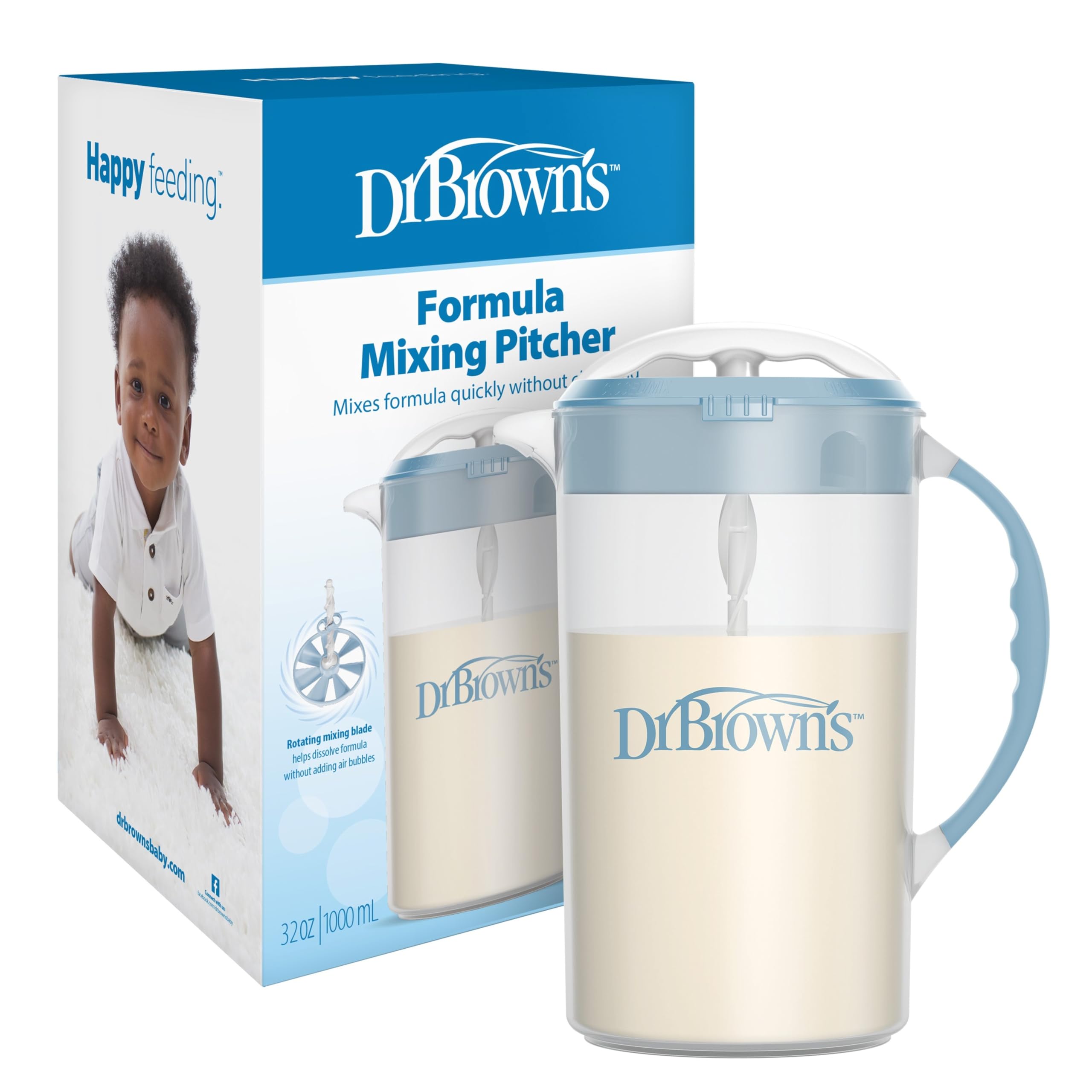 Dr. Brown's Baby Formula Mixing Pitcher with Adjustable Stopper, Locking Lid & No Drip Spout, Black, BPA Free, 36oz, 1 Pack