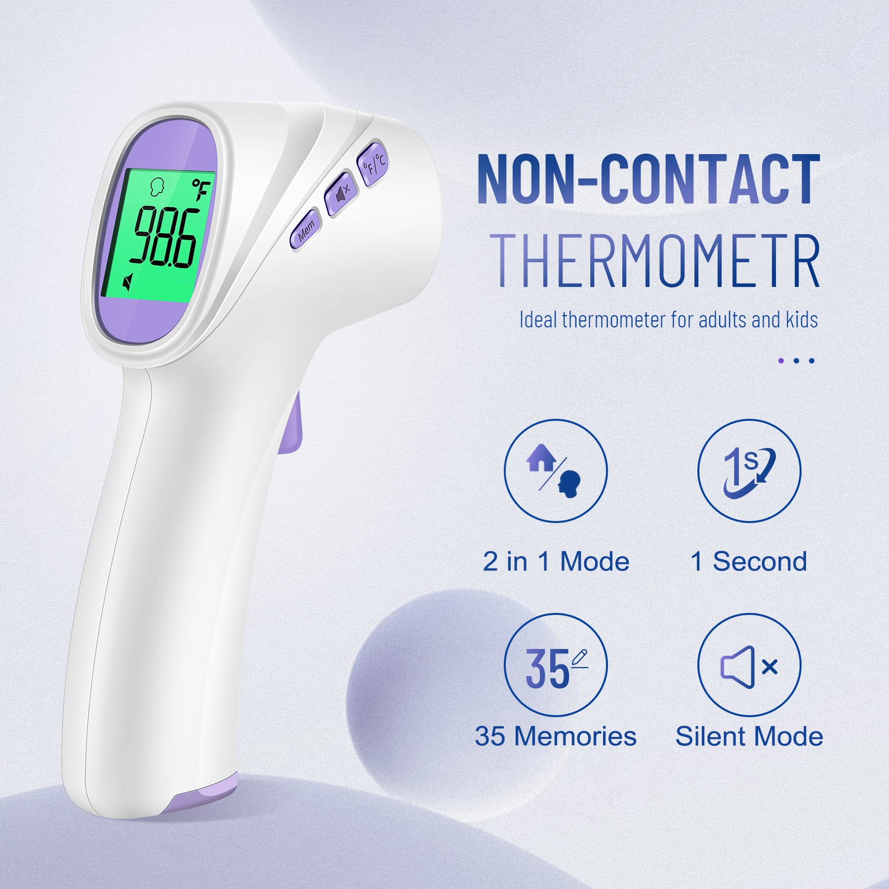 Forehead Thermometer for Adults and Kids, Digital Baby Thermometer with Fever Alarm, Fast Accurate Results, Home Medical & Nurse Essentials