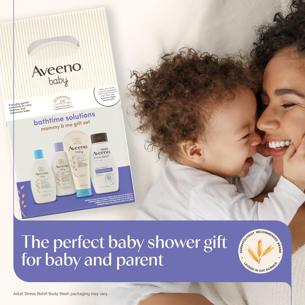 Aveeno Baby Welcome Little One Gift Set, Skincare Set with Nourishing Body Wash & Shampoo, Calming Bath Wash, All Over Wipes, Daily Moisturizing Lotion, & Balm, 5 Items