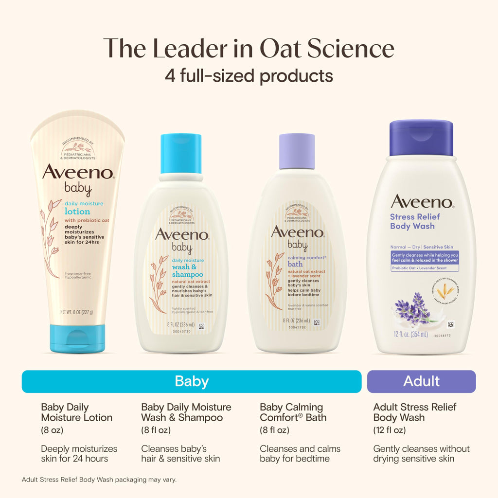 Aveeno Baby Welcome Little One Gift Set, Skincare Set with Nourishing Body Wash & Shampoo, Calming Bath Wash, All Over Wipes, Daily Moisturizing Lotion, & Balm, 5 Items