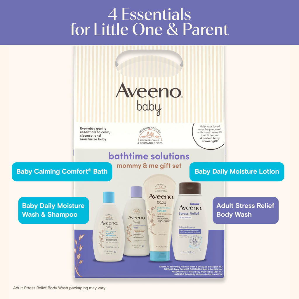 Aveeno Baby Welcome Little One Gift Set, Skincare Set with Nourishing Body Wash & Shampoo, Calming Bath Wash, All Over Wipes, Daily Moisturizing Lotion, & Balm, 5 Items