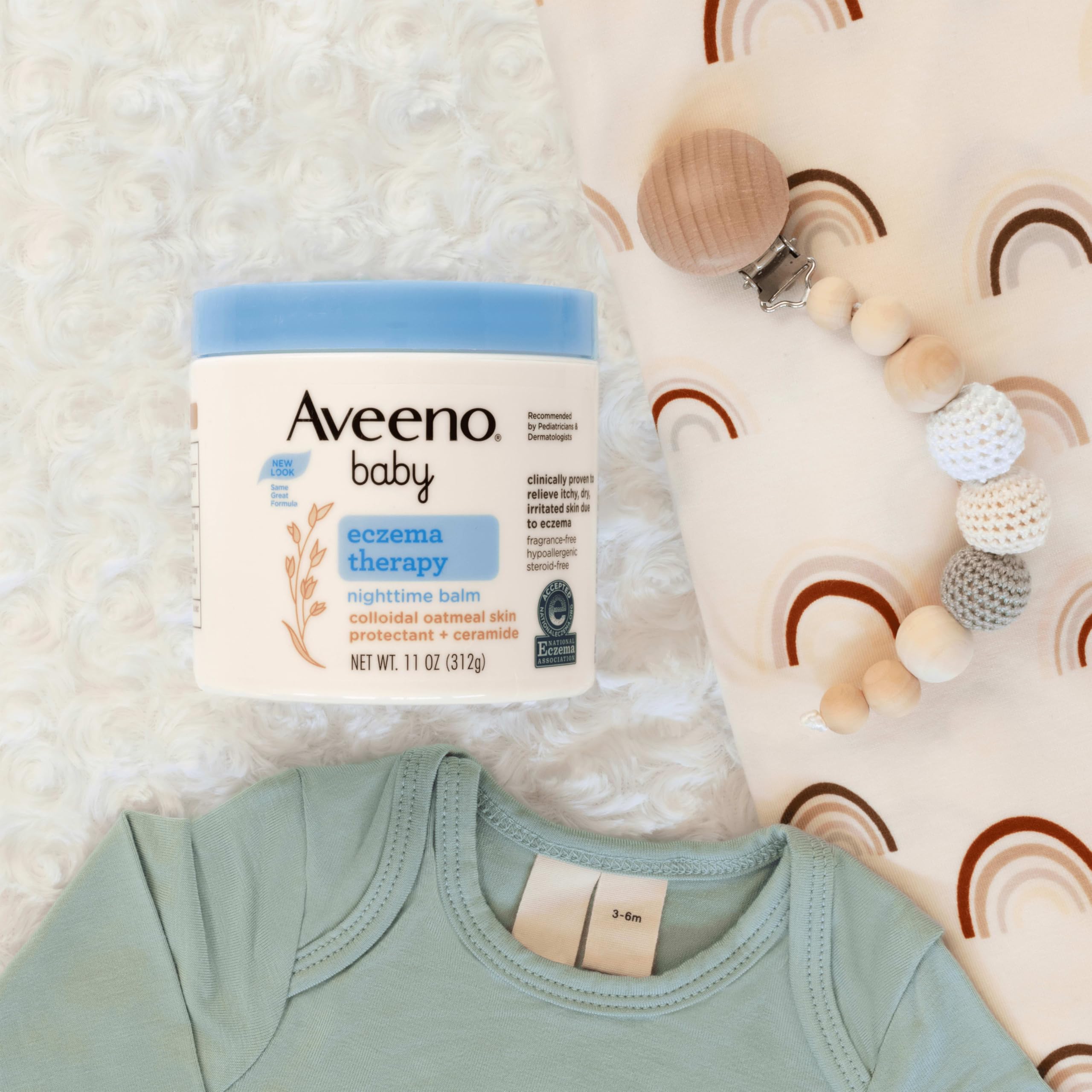 Aveeno Baby Eczema Therapy Nighttime Body Balm, Moisturizing Eczema Treatment, Ceramides, Triple Oat Complex, Soothes Dry, Itchy Skin, Hypoallergenic, Fragrance & Steroid Free, 11oz