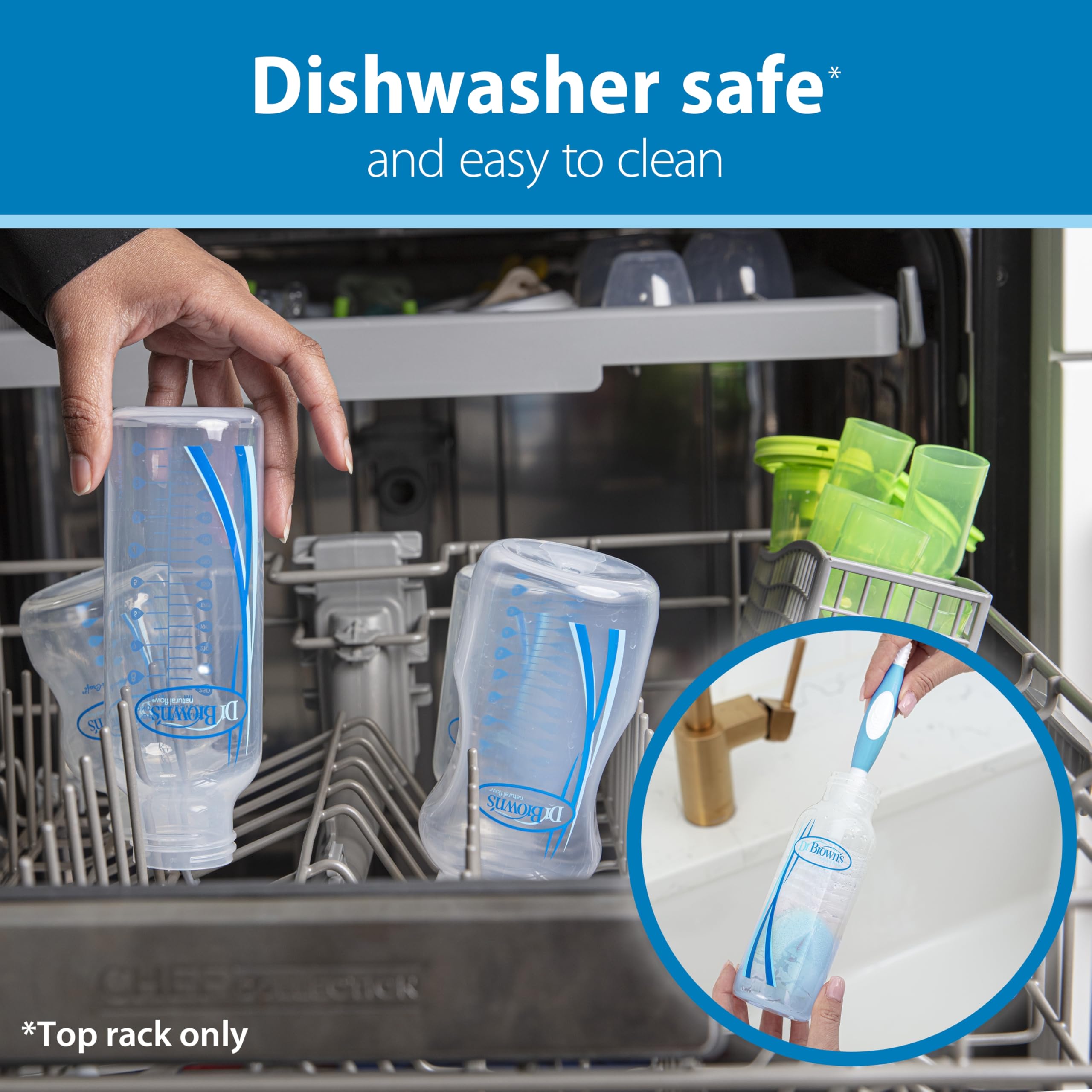 Dr. Brown's Natural Flow Anti-Colic Options+ Narrow Baby Bottle, 4 oz/120 mL, with Level 1 Slow Flow Nipple, 0m+, 4 Pack