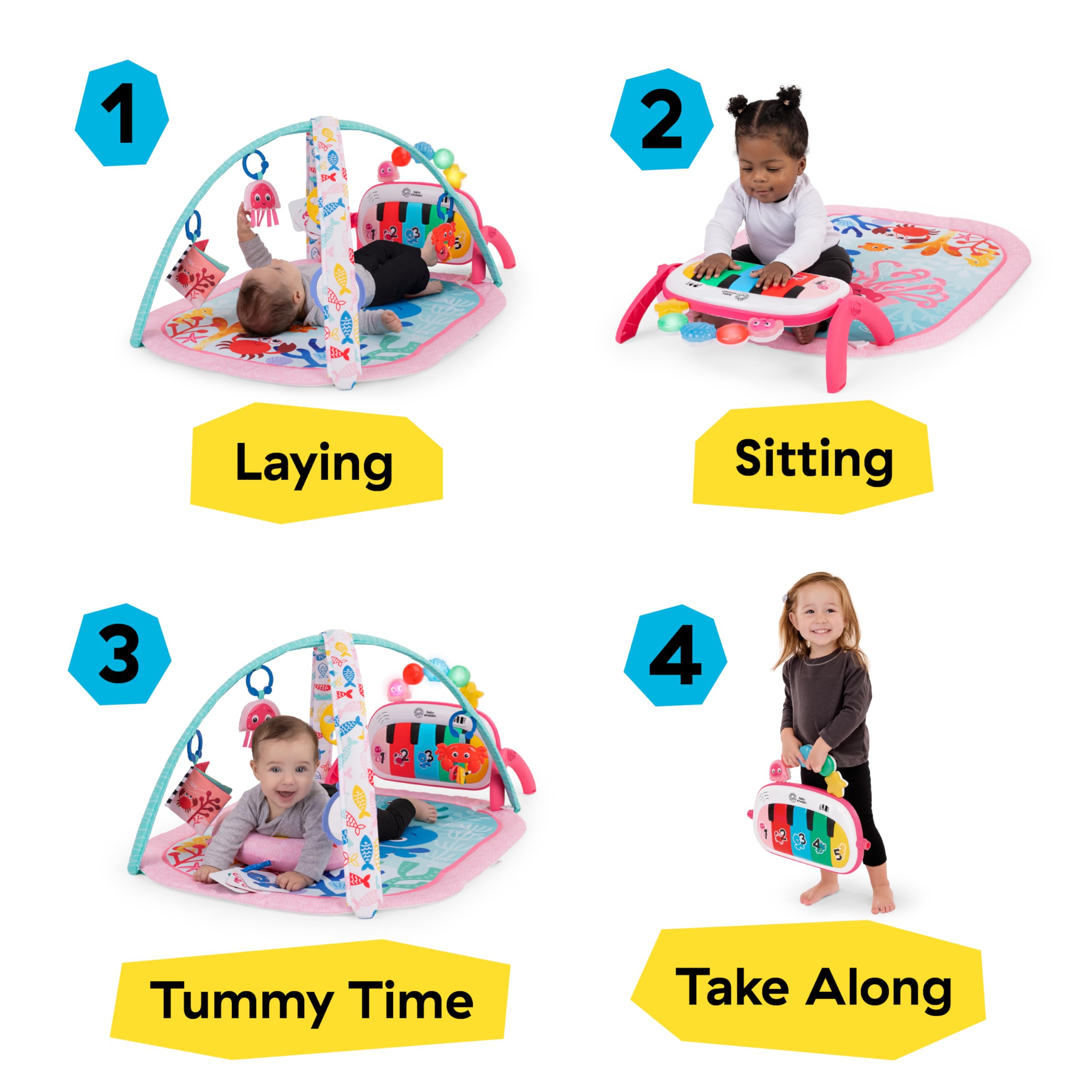 Baby Einstein 4-in-1 Kickin' Tunes Music and Language Play Gym and Piano Tummy Time Activity Mat