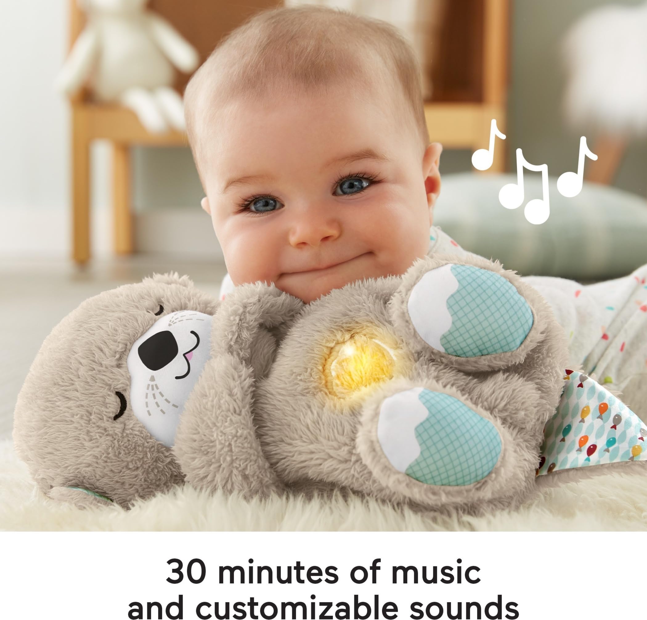 FISHER-PRICE BABY Toy Soothe 'n Snuggle Otter Portable Plush Sound Machine with Music Lights & Breathing Motion for Newborns 0+ Months